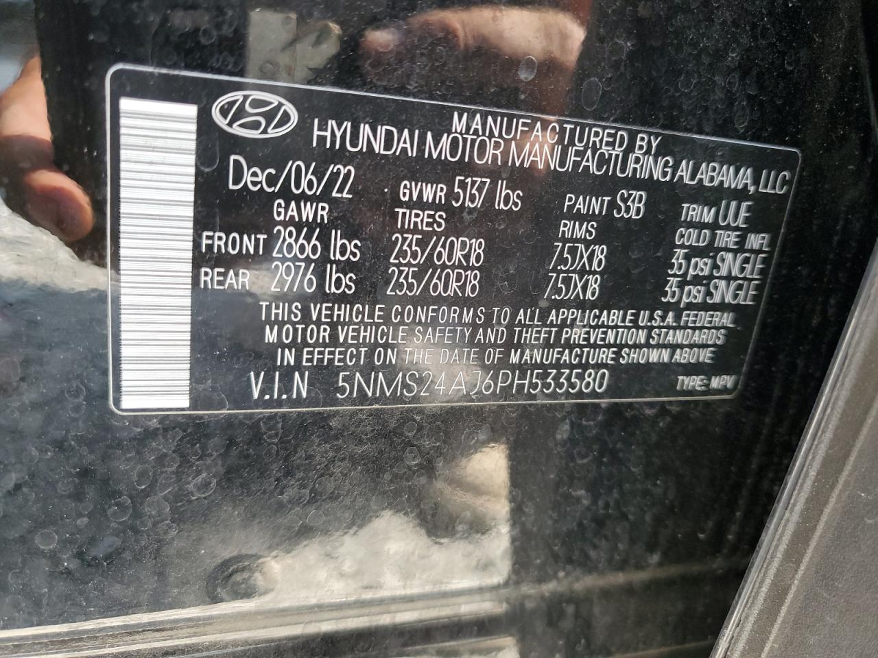 5NMS24AJ6PH533580 2023 Hyundai Santa Fe Sel