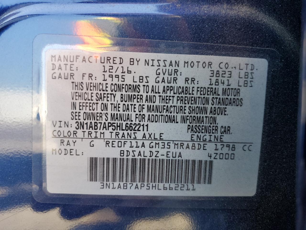 3N1AB7AP5HL662211 2017 Nissan Sentra S