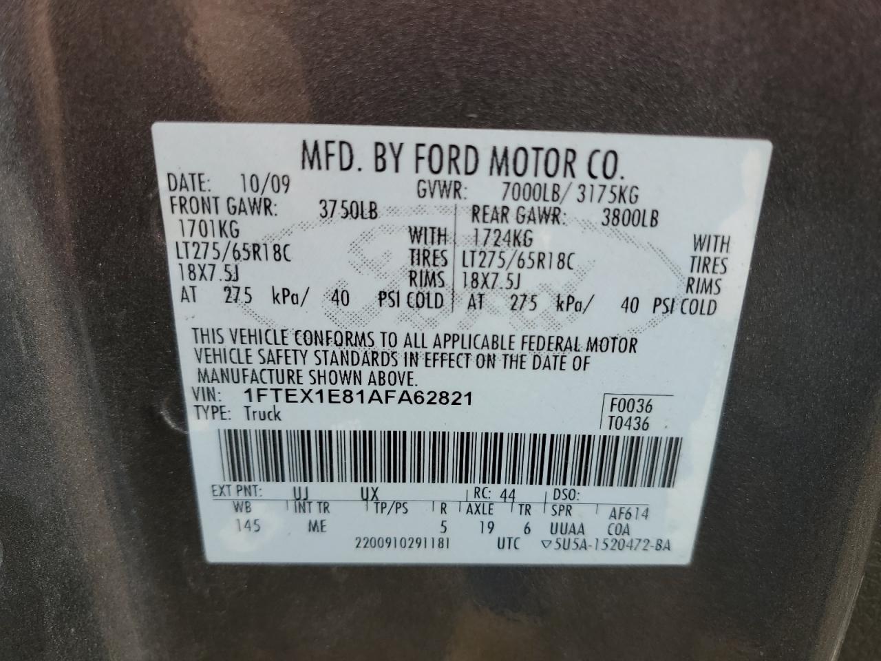 2010 Ford F150 Super Cab VIN: 1FTEX1E81AFA62821 Lot: 73599114