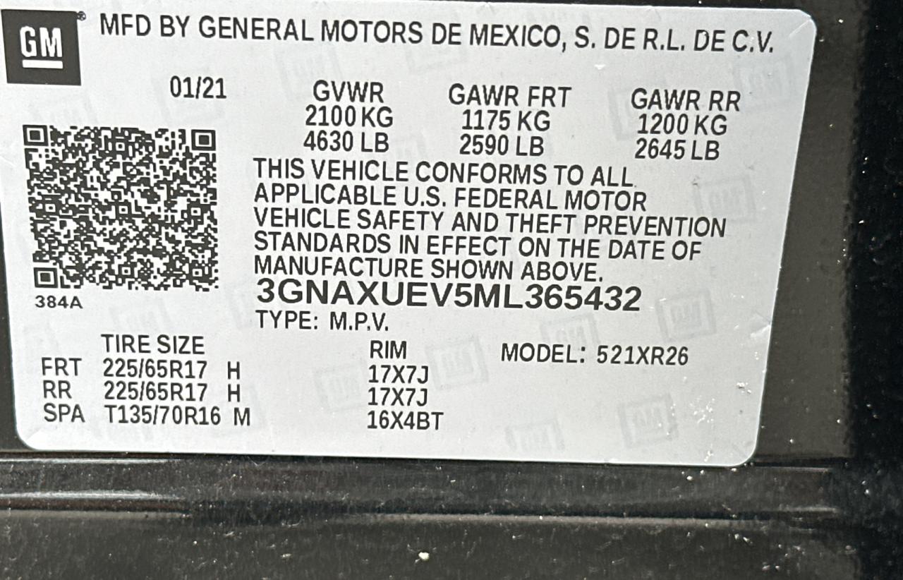 2021 Chevrolet Equinox Lt VIN: 3GNAXUEV5ML365432 Lot: 71006074