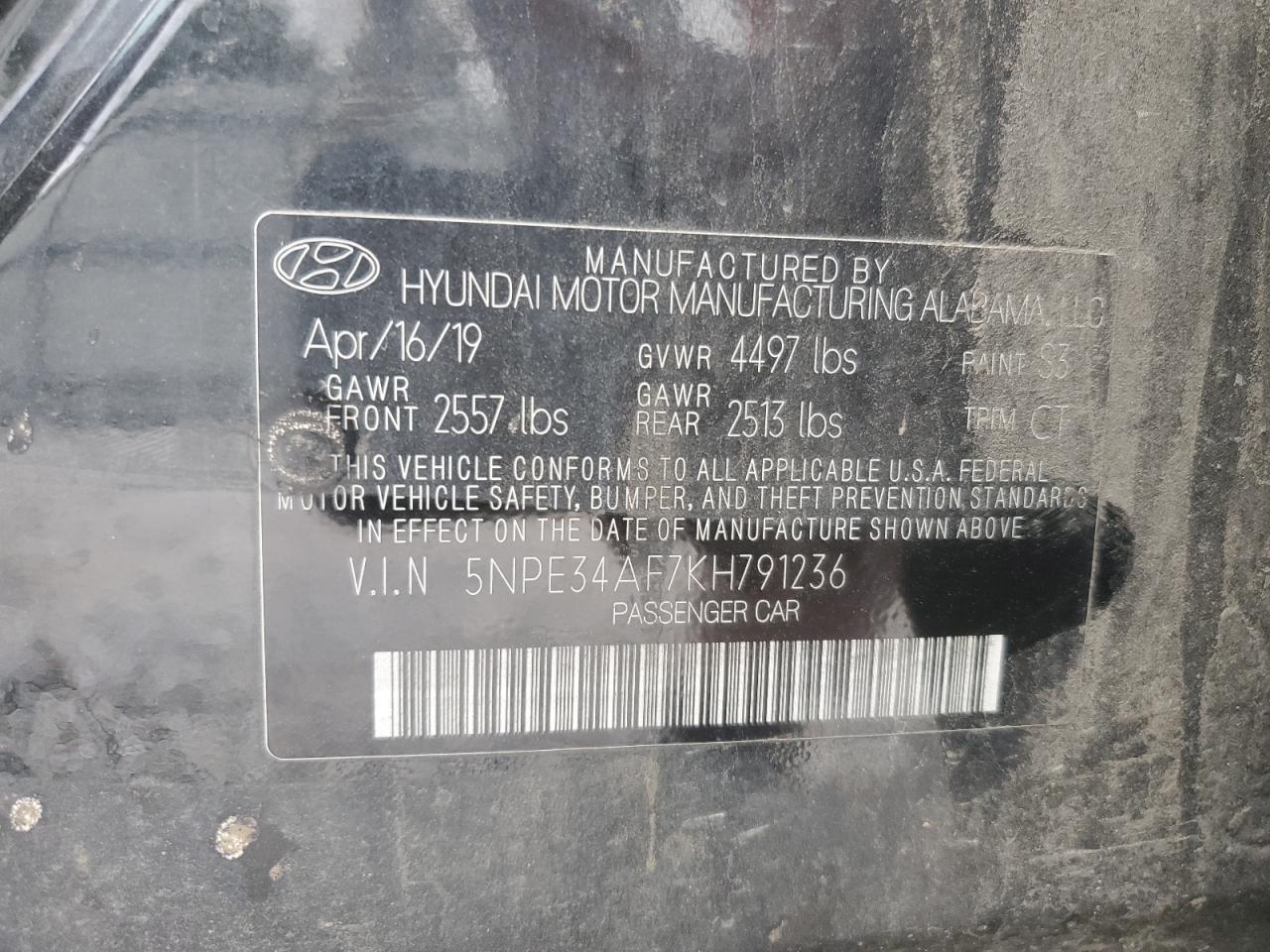 5NPE34AF7KH791236 2019 Hyundai Sonata Limited