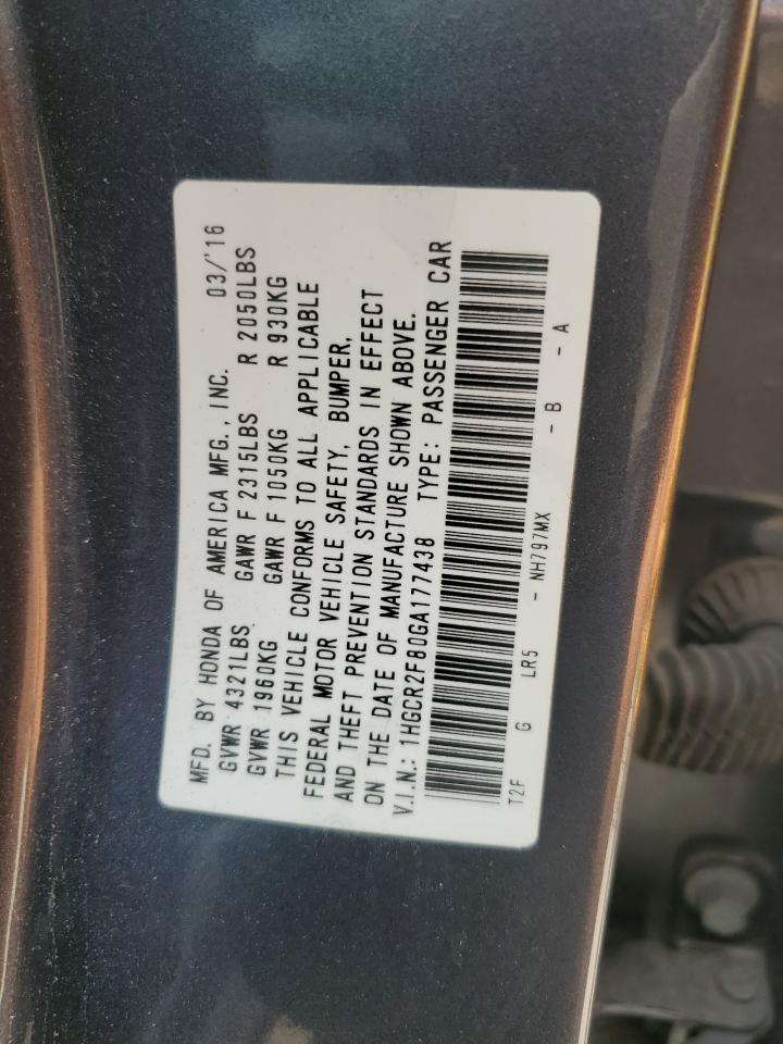 1HGCR2F80GA177438 2016 Honda Accord Exl