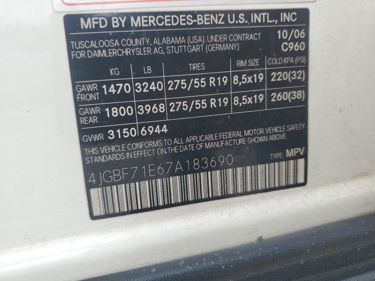 4JGBF71E67A183690 2007 Mercedes-Benz Gl 450 4Matic