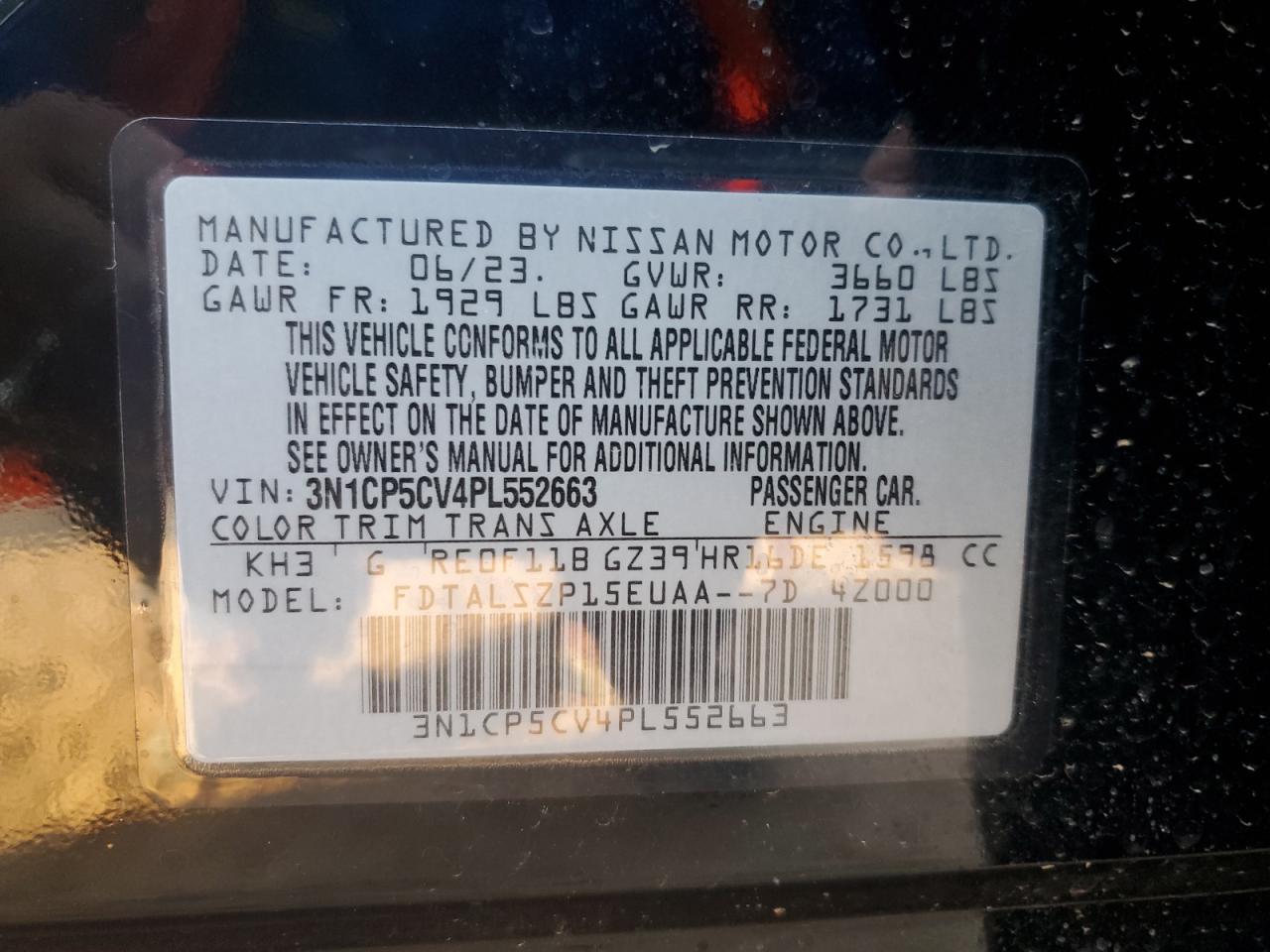 3N1CP5CV4PL552663 2023 Nissan Kicks Sv