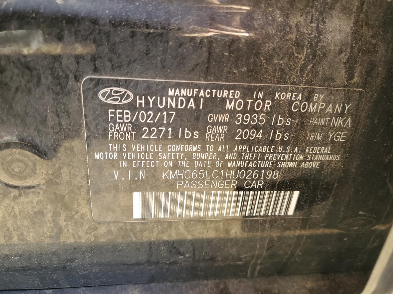 KMHC65LC1HU026198 2017 Hyundai Ioniq Blue