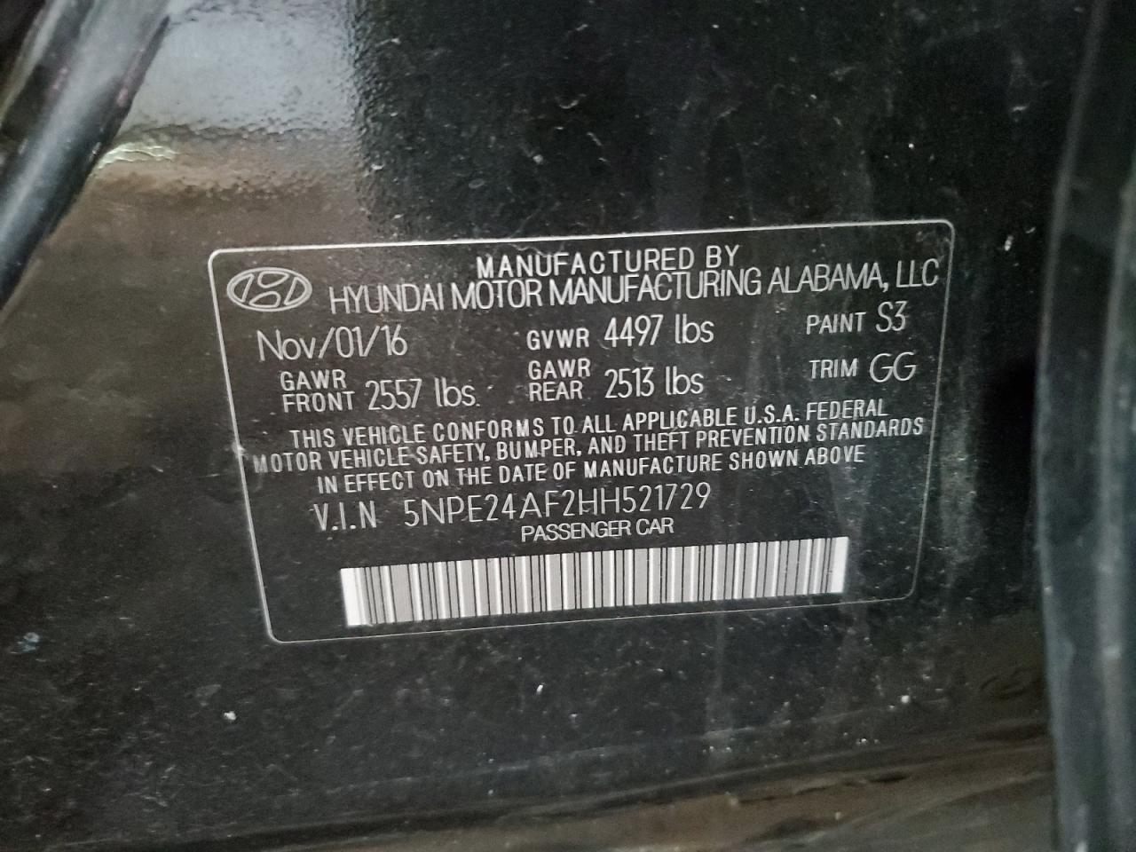 5NPE24AF2HH521729 2017 Hyundai Sonata Se