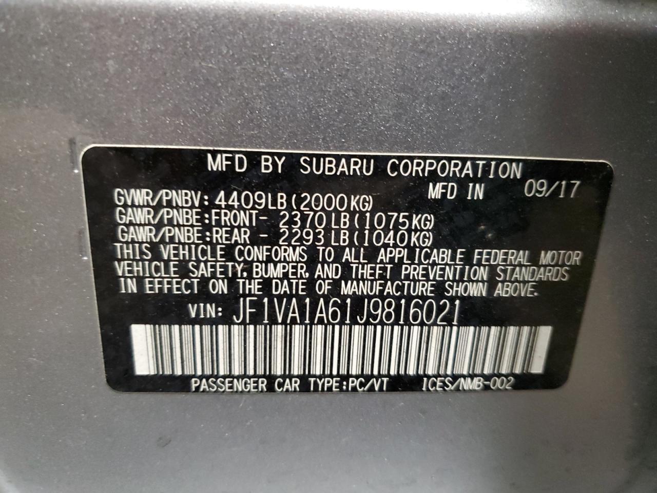 JF1VA1A61J9816021 2018 Subaru Wrx