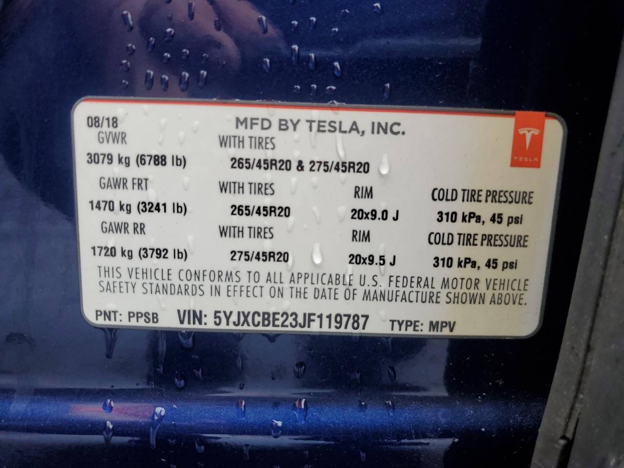 2018 Tesla Model X VIN: 5YJXCBE23JF119787 Lot: 72290734