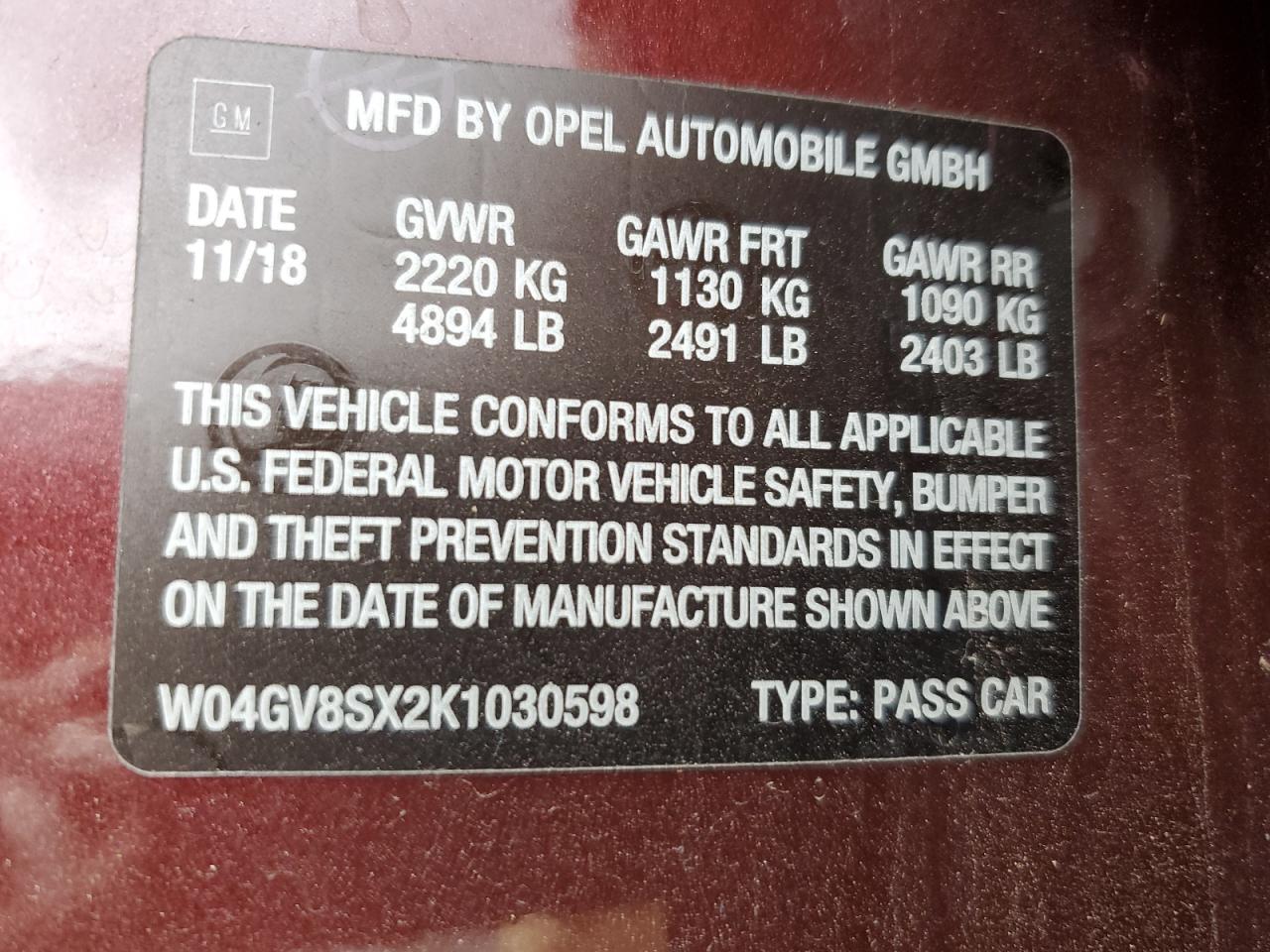 W04GV8SX2K1030598 2019 Buick Regal Tourx Essence