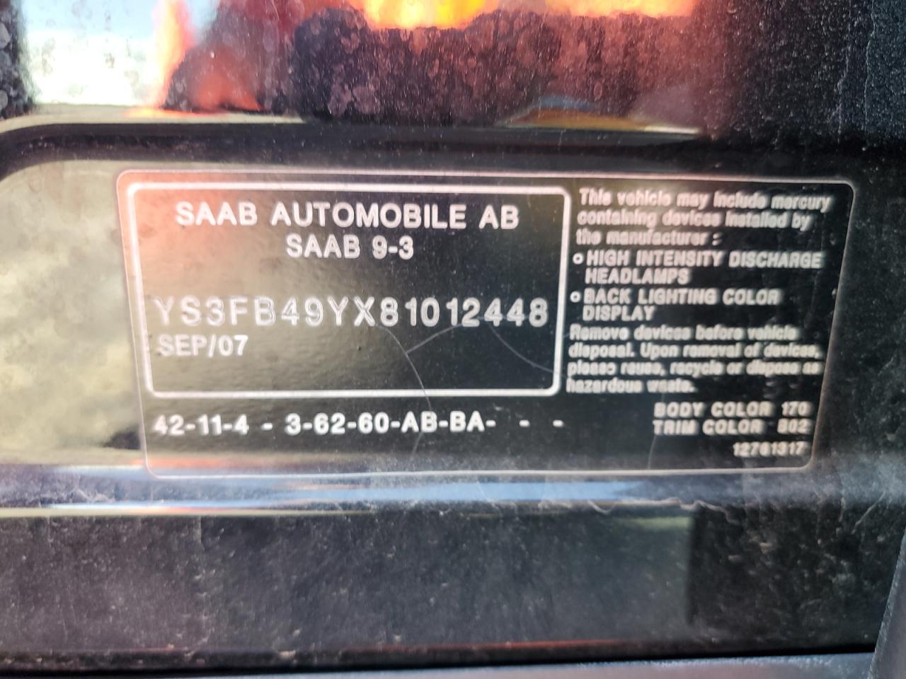 YS3FB49YX81012448 2008 Saab 9-3 2.0T