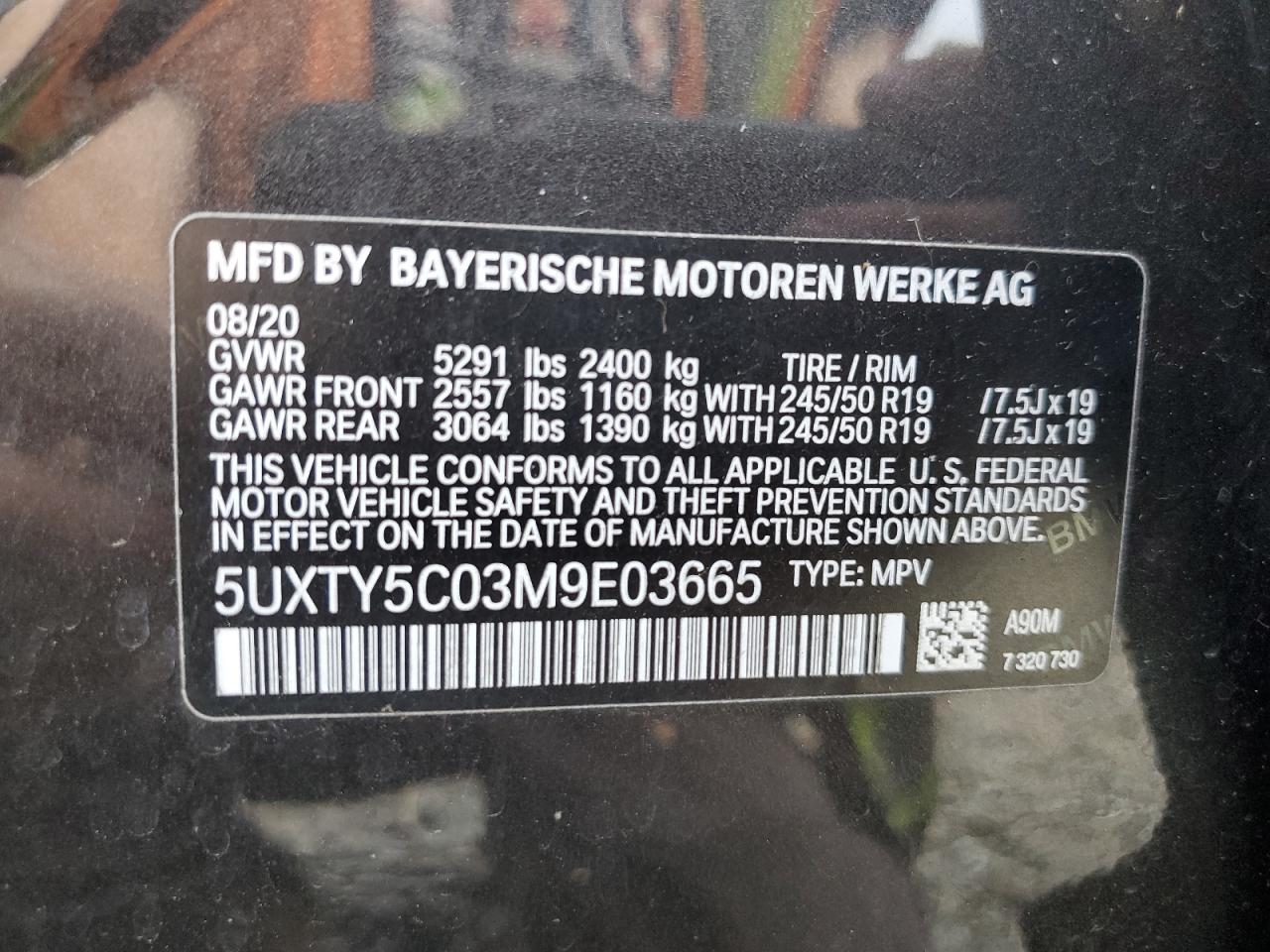 2021 BMW X3 xDrive30I VIN: 5UXTY5C03M9E03665 Lot: 73196904