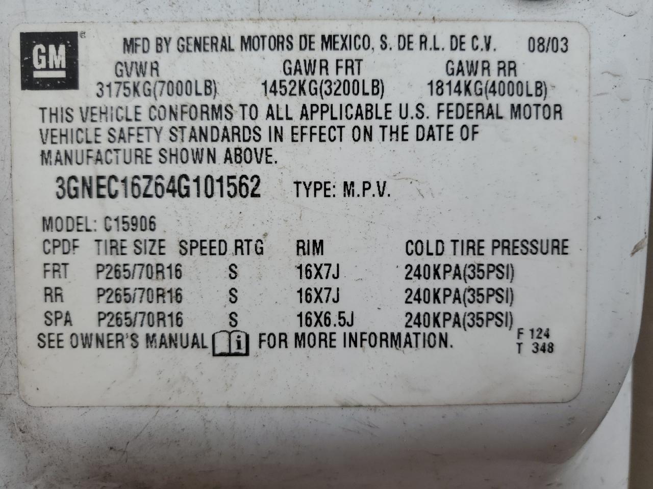 3GNEC16Z64G101562 2004 Chevrolet Suburban C1500