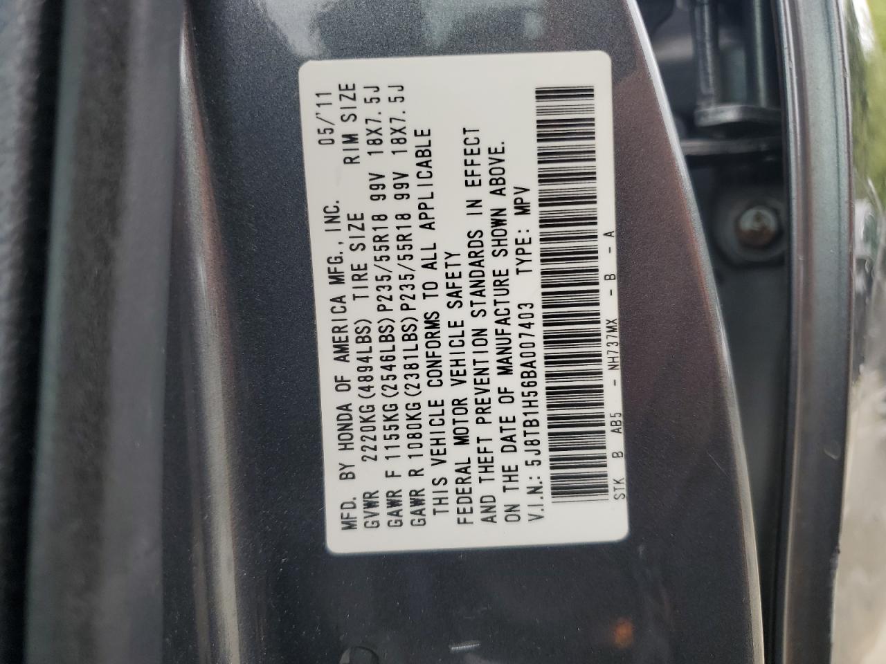 5J8TB1H56BA007403 2011 Acura Rdx Technology