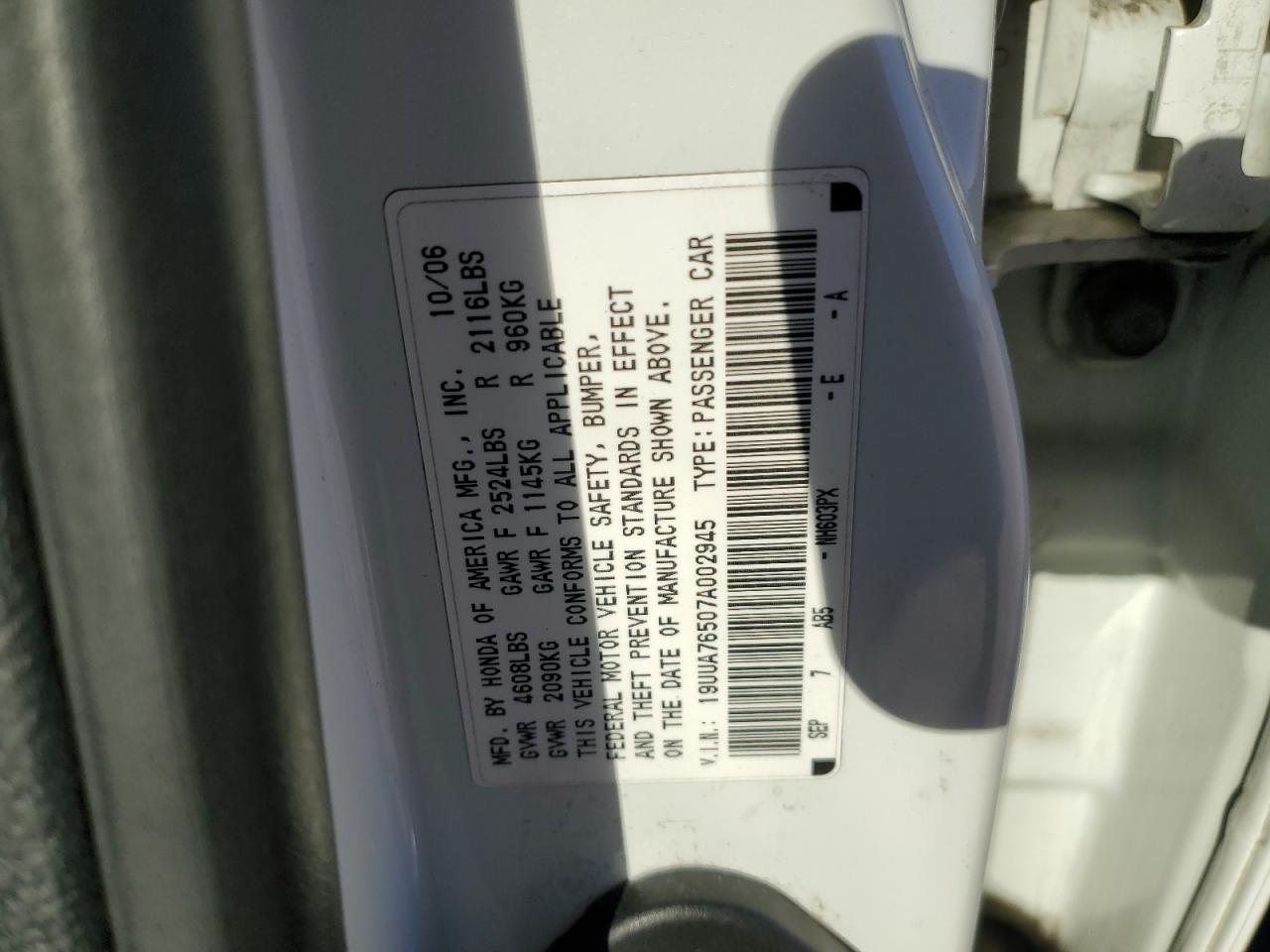 19UUA76507A002945 2007 Acura Tl Type S