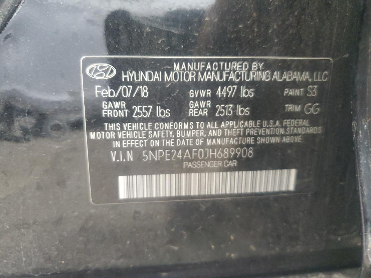 5NPE24AF0JH689908 2018 Hyundai Sonata Se