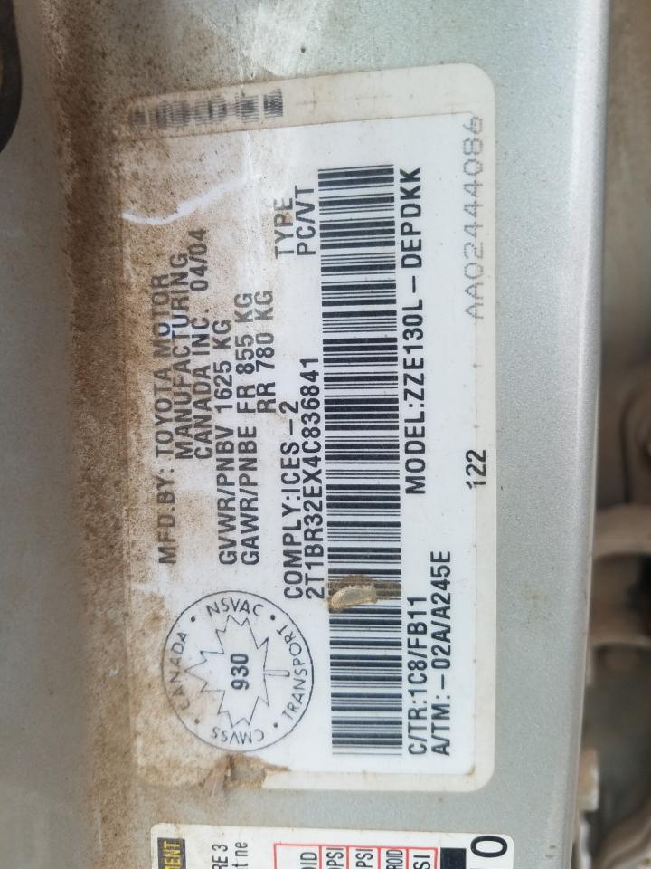 2004 Toyota Corolla Ce VIN: 2T1BR32EX4C836841 Lot: 71059764