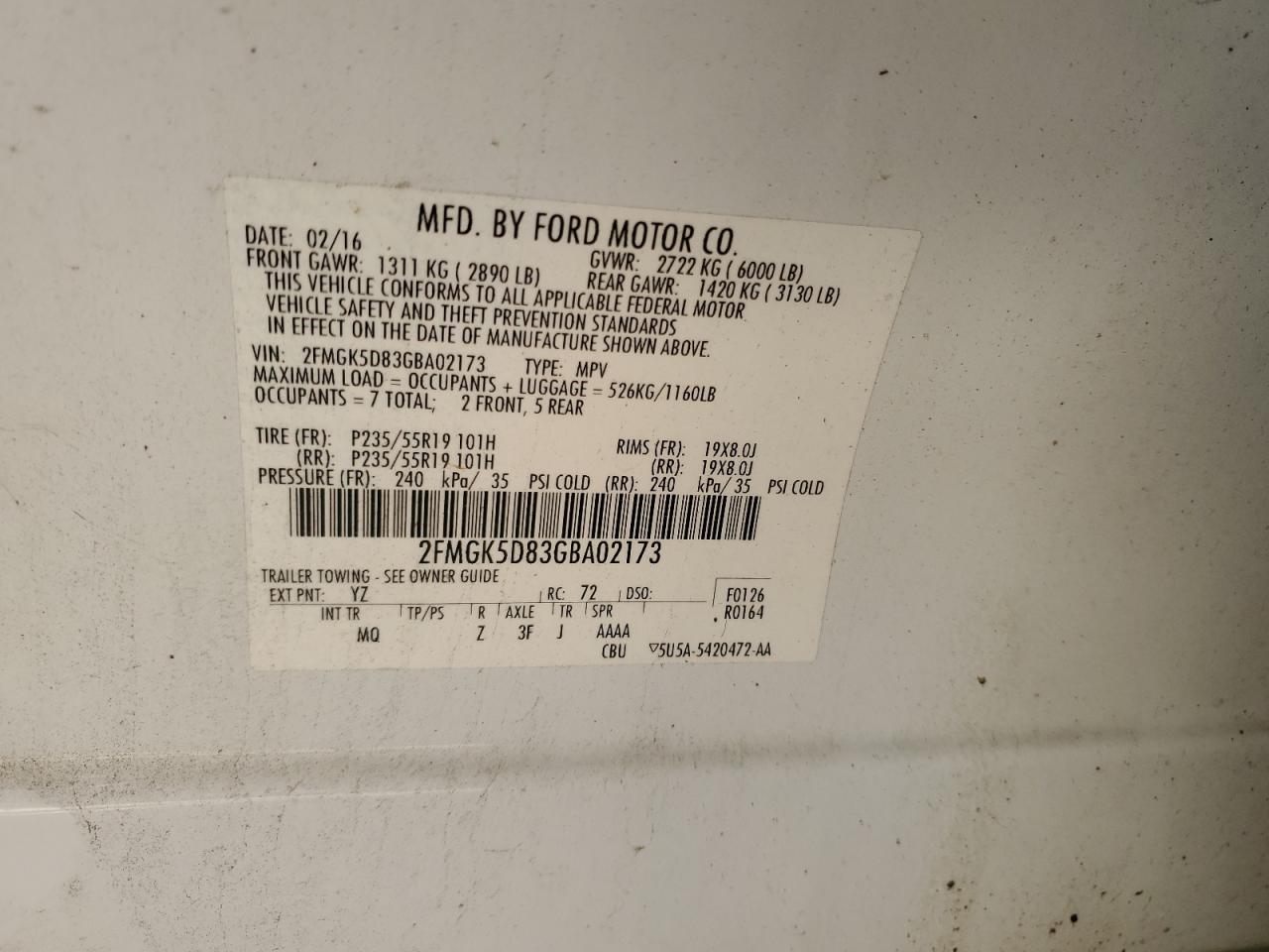 2FMGK5D83GBA02173 2016 Ford Flex Limited