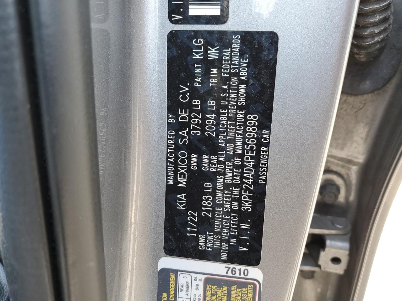 3KPF24AD4PE569898 2023 Kia Forte Lx