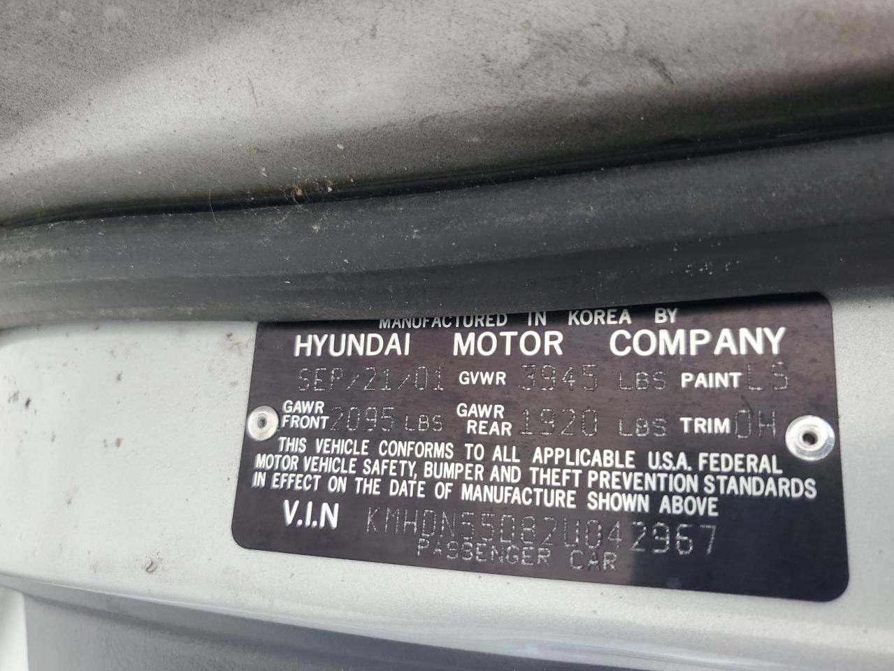 2002 Hyundai Elantra Gls VIN: KMHDN55D82U042967 Lot: 69975044