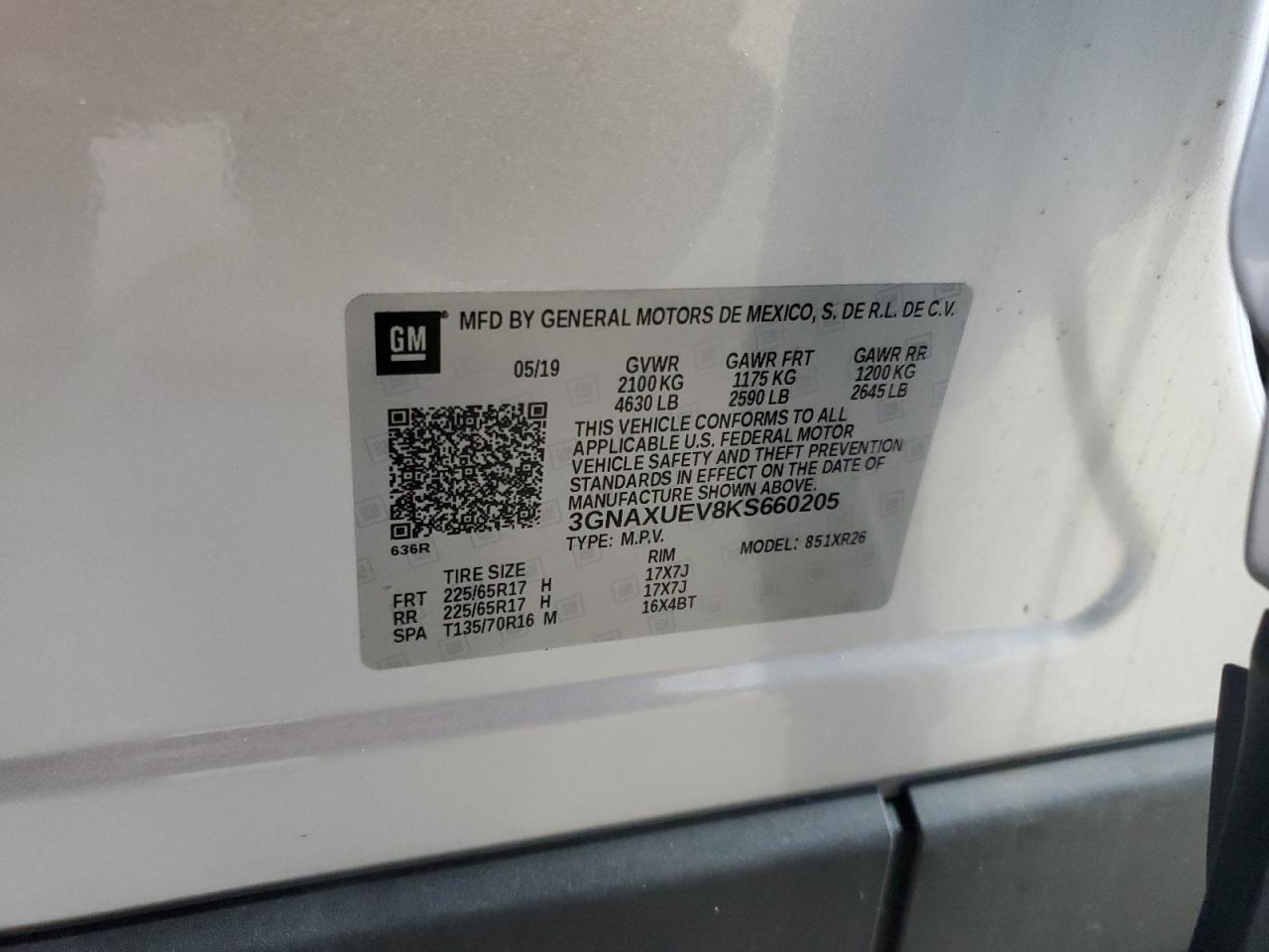 3GNAXUEV8KS660205 2019 Chevrolet Equinox Lt