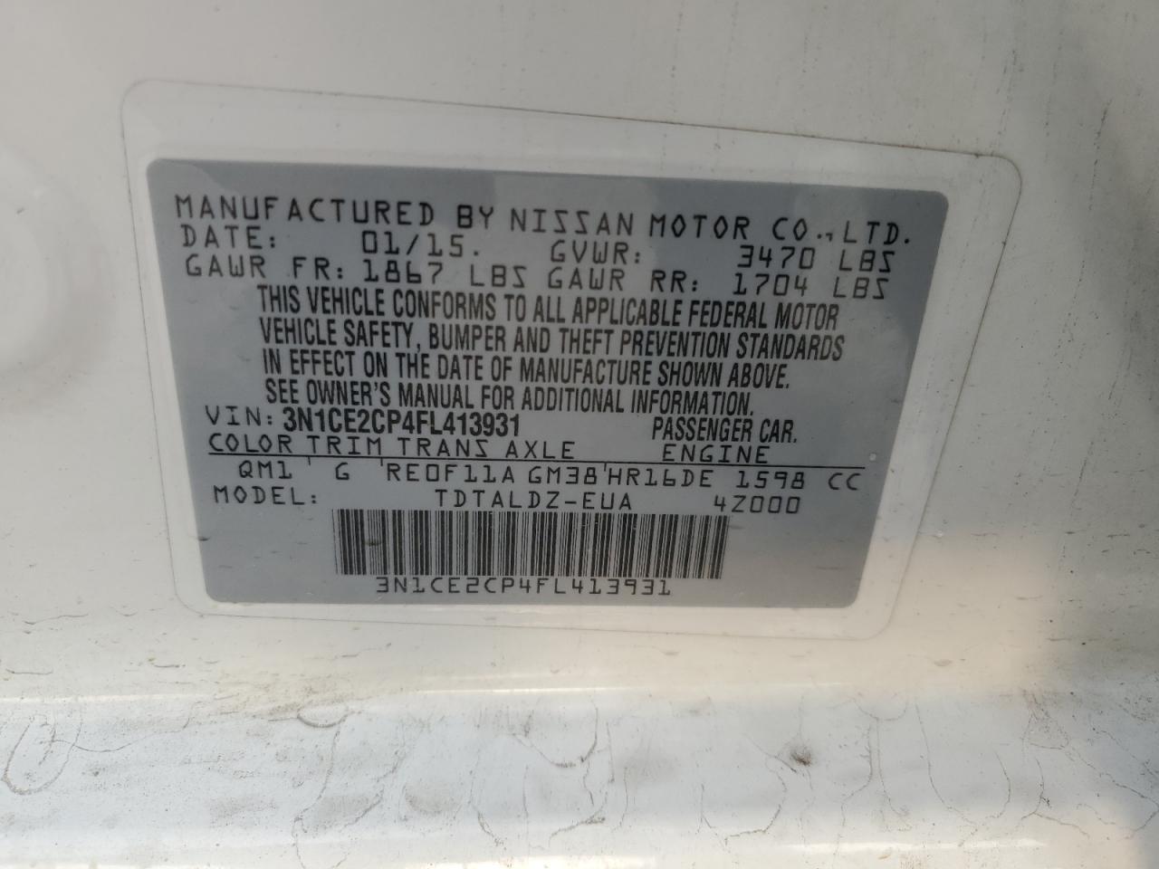 3N1CE2CP4FL413931 2015 Nissan Versa Note S