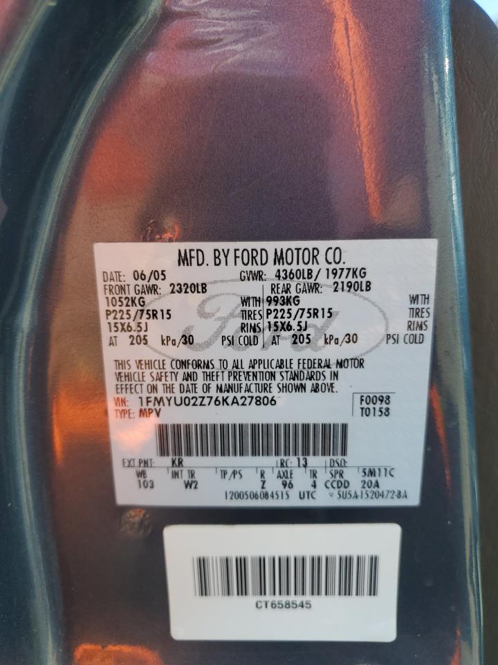 1FMYU02Z76KA27806 2006 Ford Escape Xls