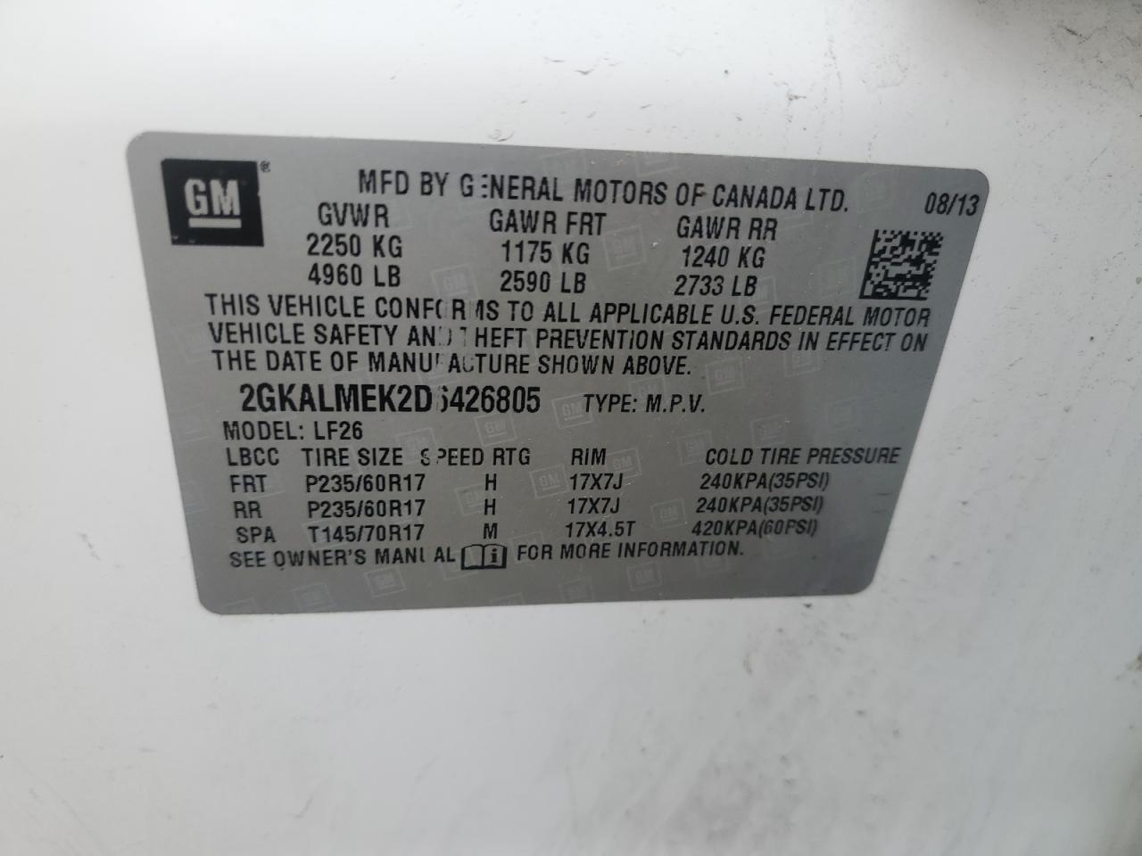 2GKALMEK2D6426805 2013 GMC Terrain Sle