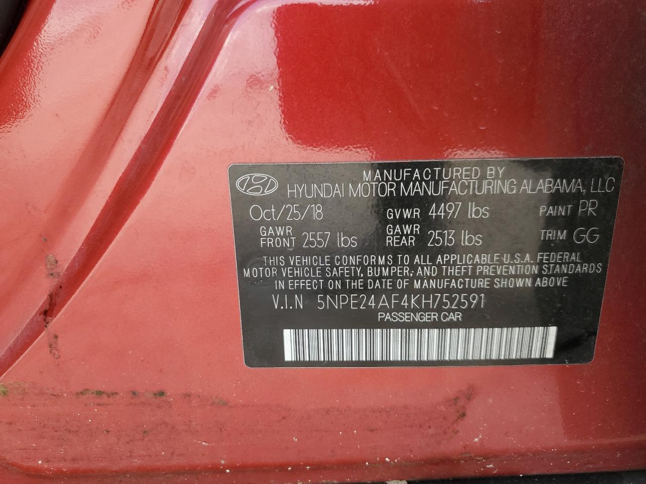 5NPE24AF4KH752591 2019 Hyundai Sonata Se