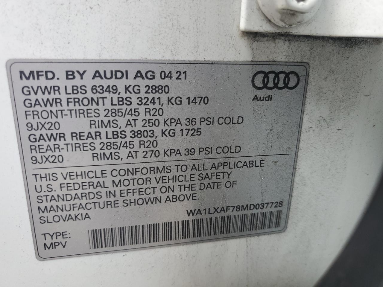 WA1LXAF78MD037728 2021 Audi Q7 Premium Plus