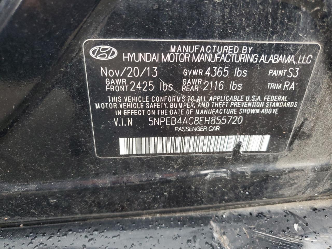 5NPEB4AC8EH855720 2014 Hyundai Sonata Gls