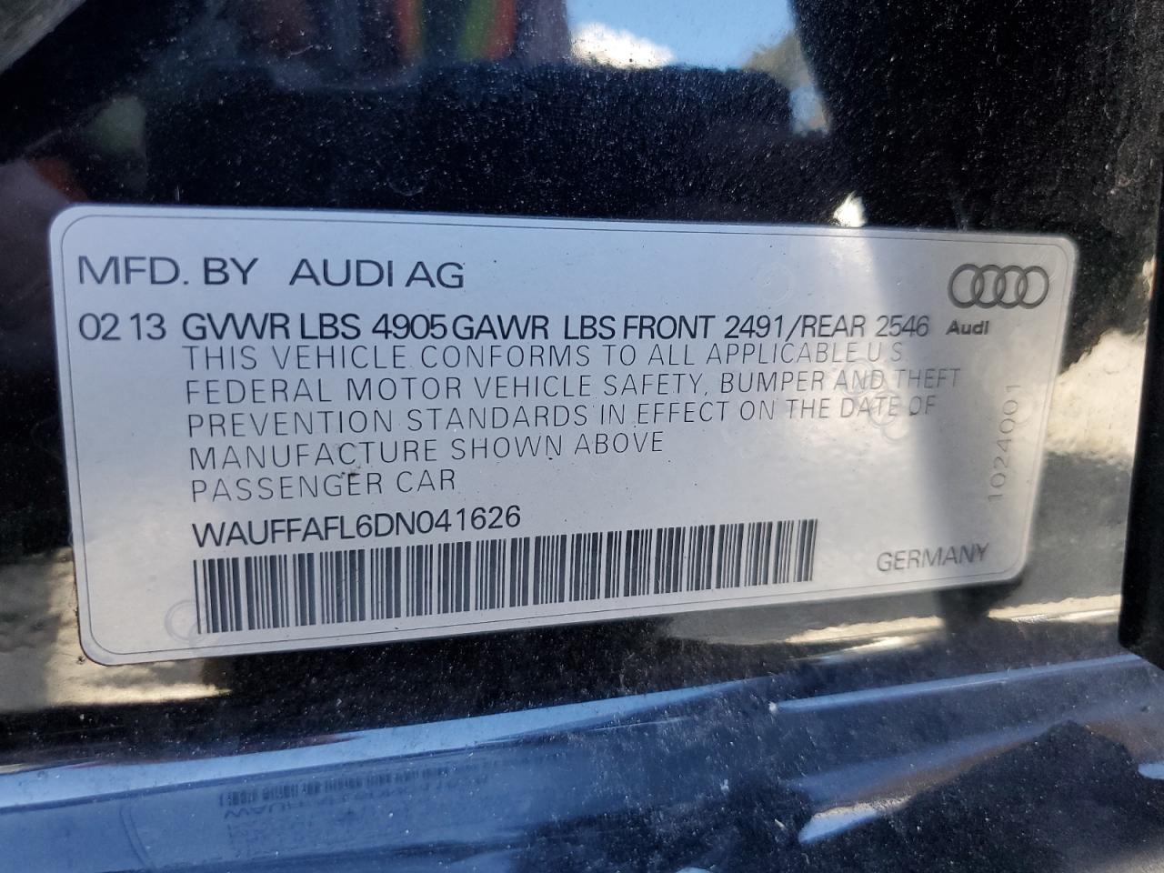 2013 Audi A4 Premium Plus VIN: WAUFFAFL6DN041626 Lot: 73726154