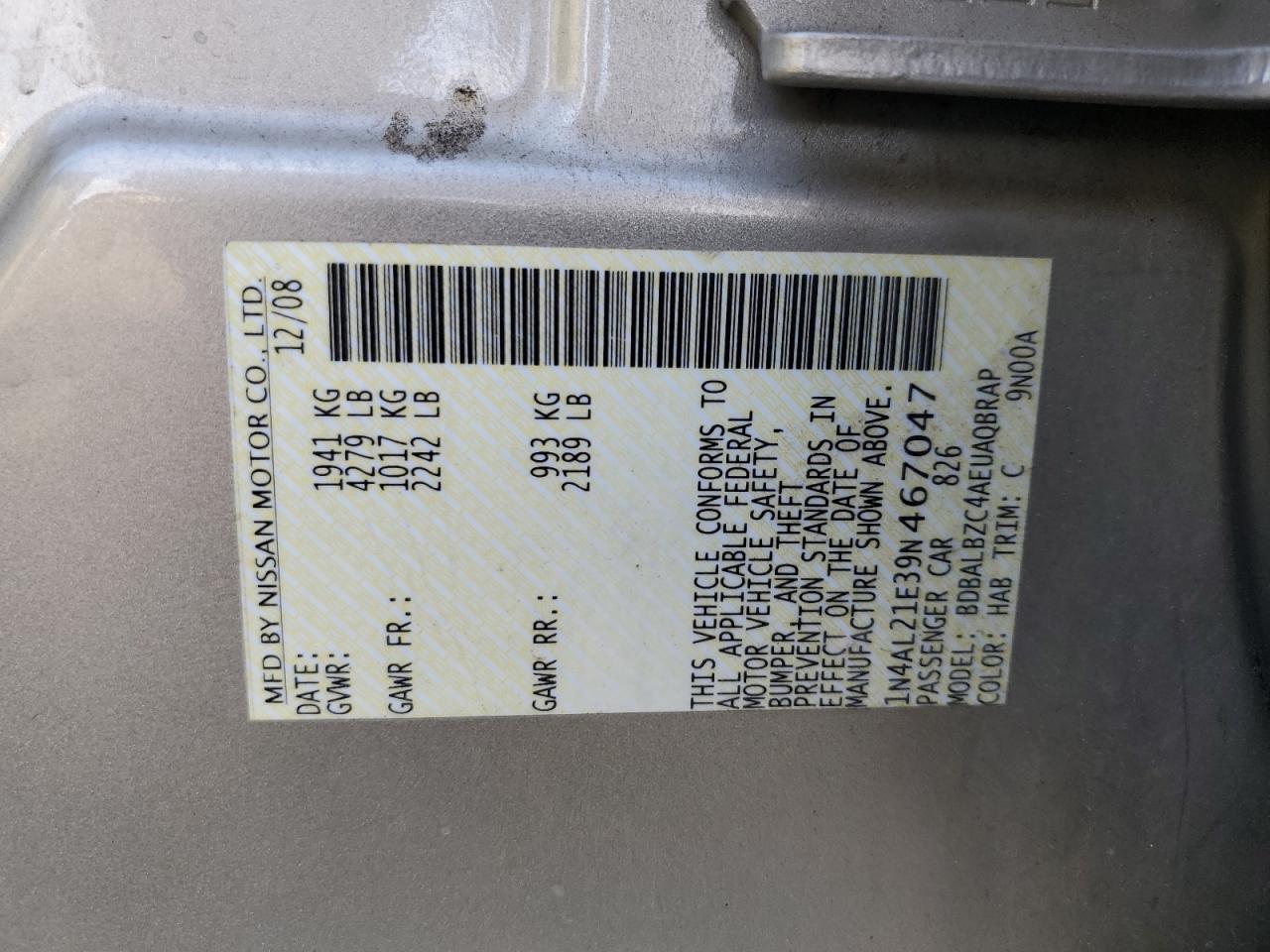 1N4AL21E39N467047 2009 Nissan Altima 2.5