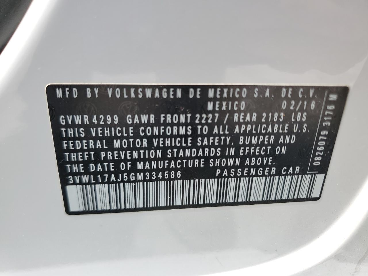 3VWL17AJ5GM334586 2016 Volkswagen Jetta Sel