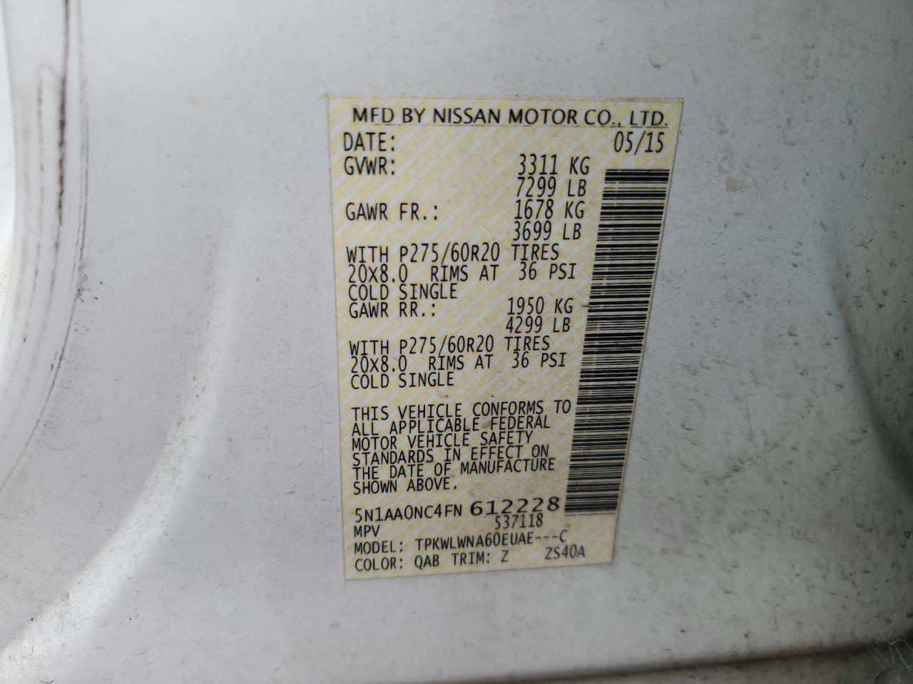 5N1AA0NC4FN612228 2015 Nissan Armada Sv