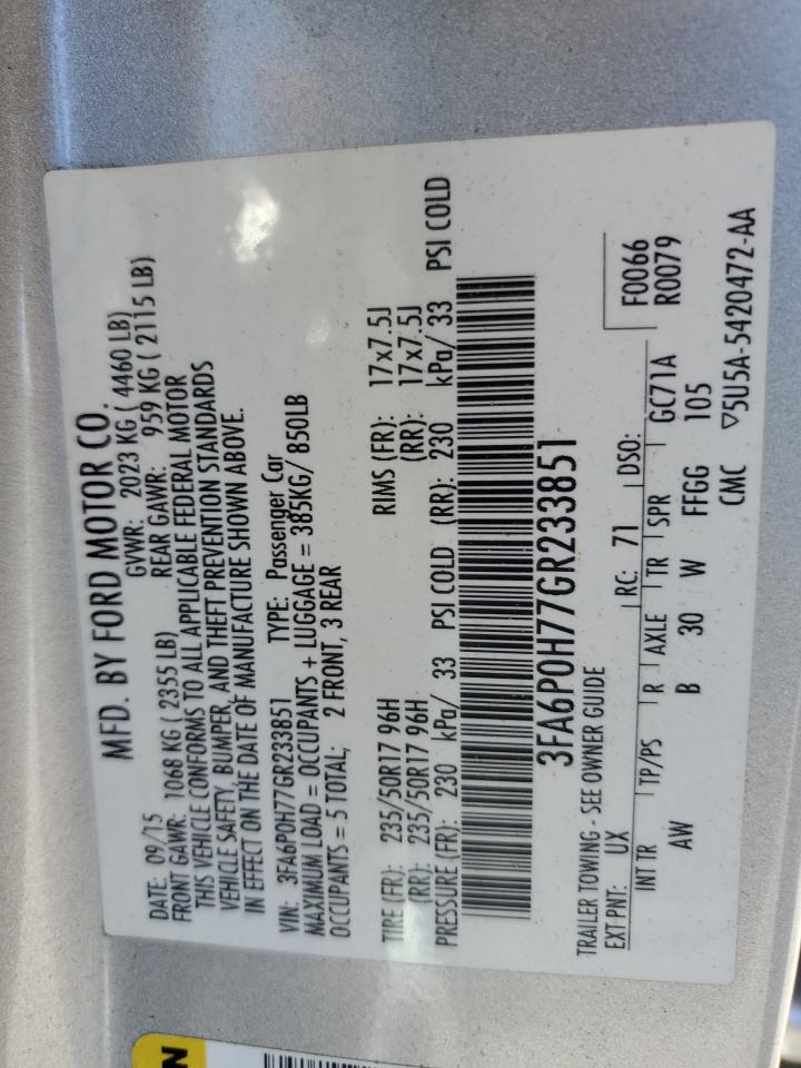 3FA6P0H77GR233851 2016 FORD FUSION - Image 12