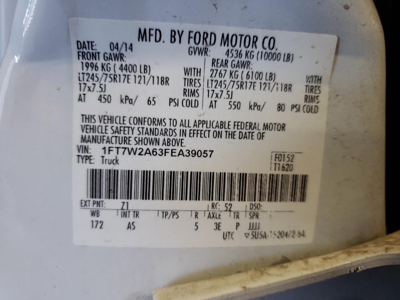 1FT7W2A63FEA39057 2015 Ford F250 Super Duty