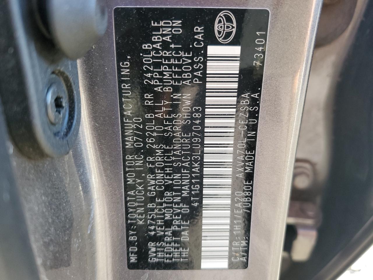 4T1G11AK3LU970483 2020 TOYOTA CAMRY - Image 12