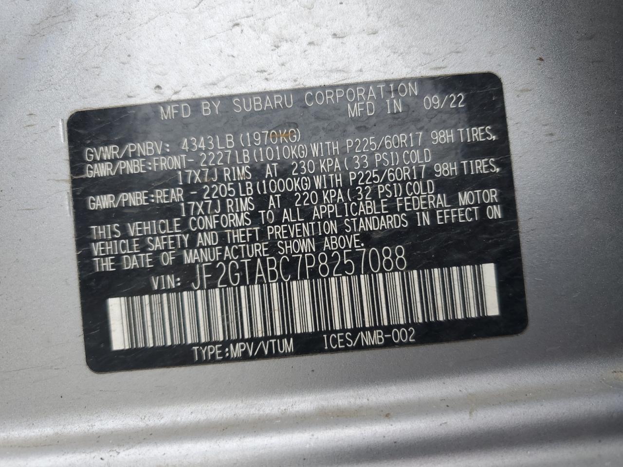 JF2GTABC7P8257088 2023 Subaru Crosstrek