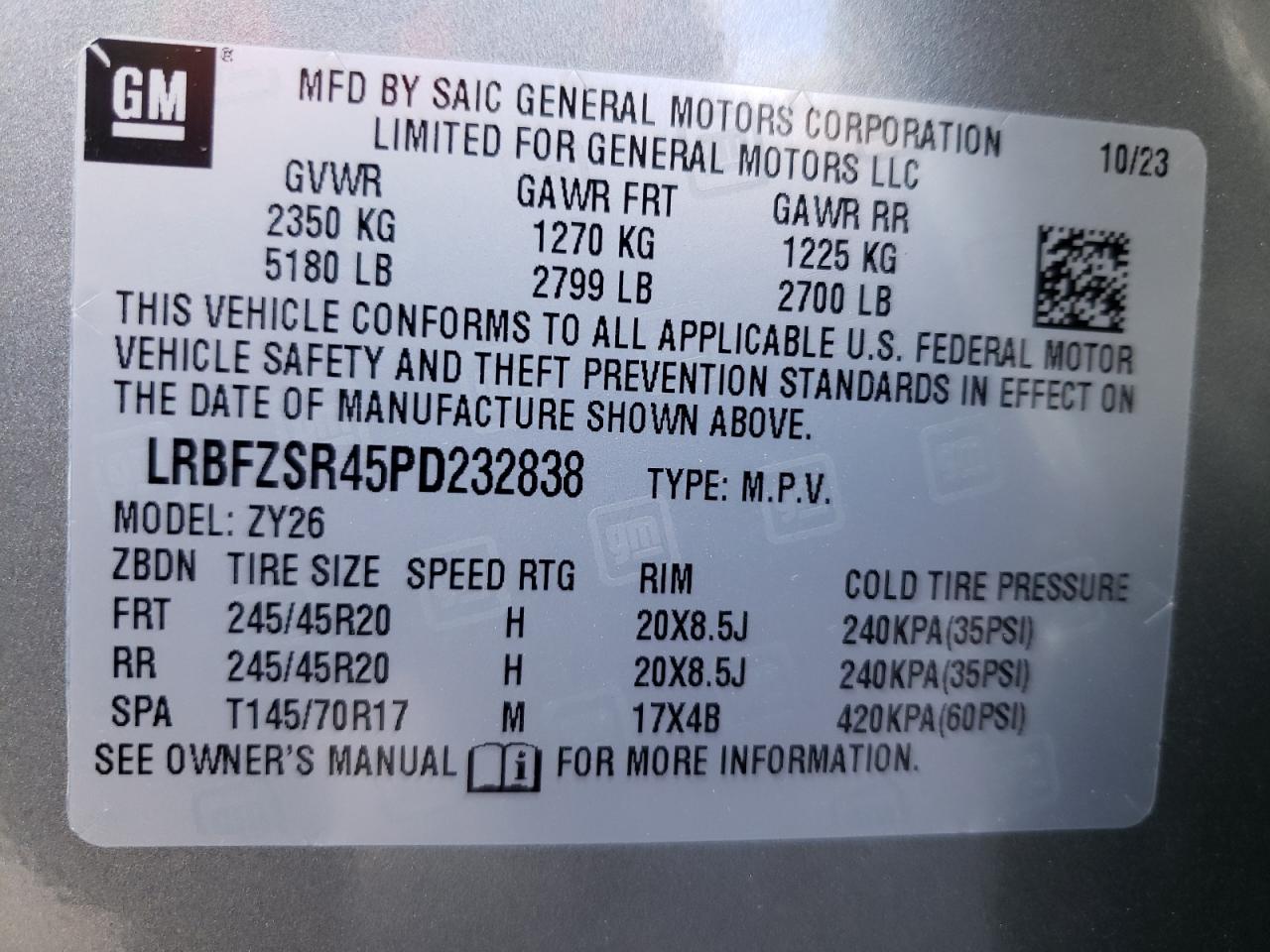 LRBFZSR45PD232838 2023 Buick Envision Avenir