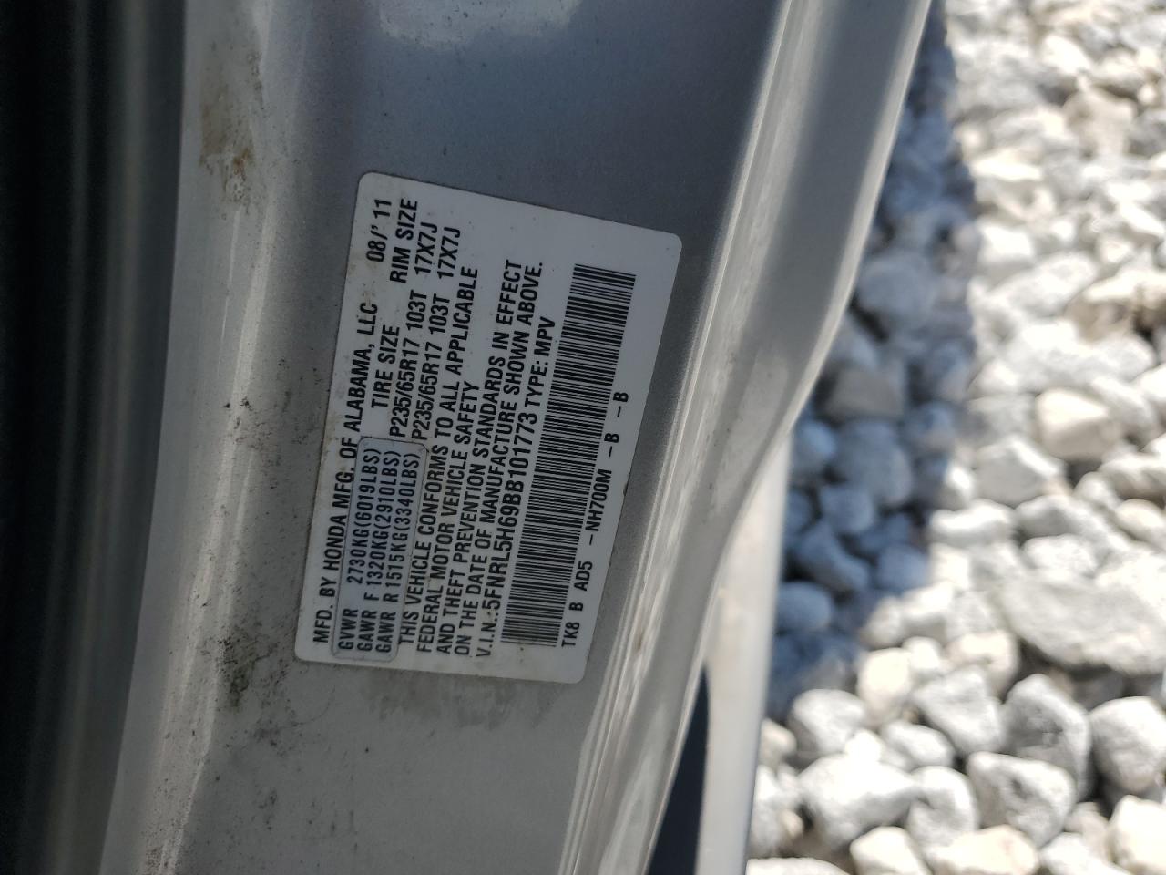 5FNRL5H69BB101773 2011 Honda Odyssey Exl