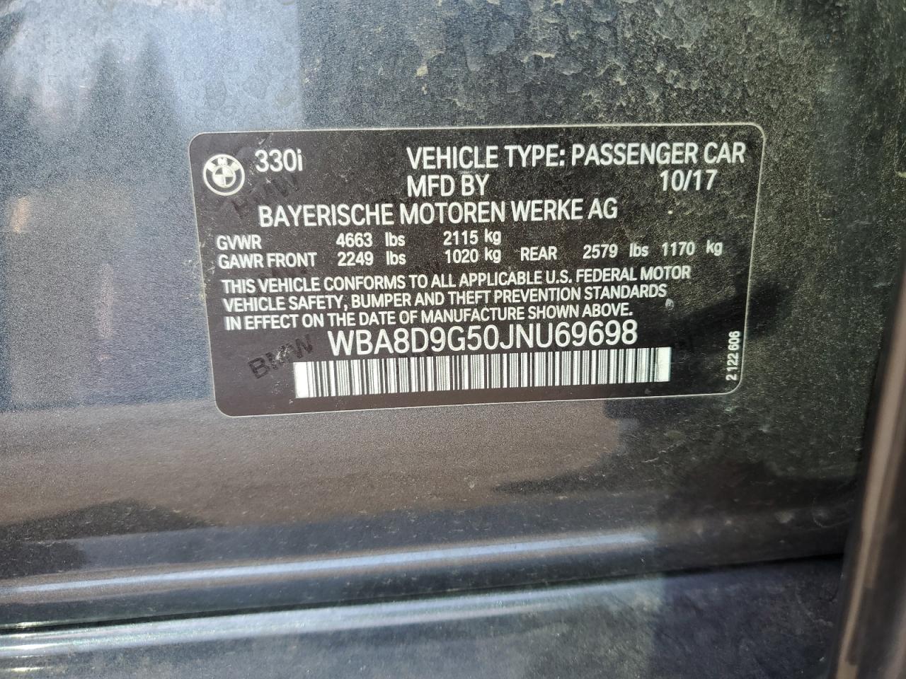 WBA8D9G50JNU69698 2018 BMW 330 Xi