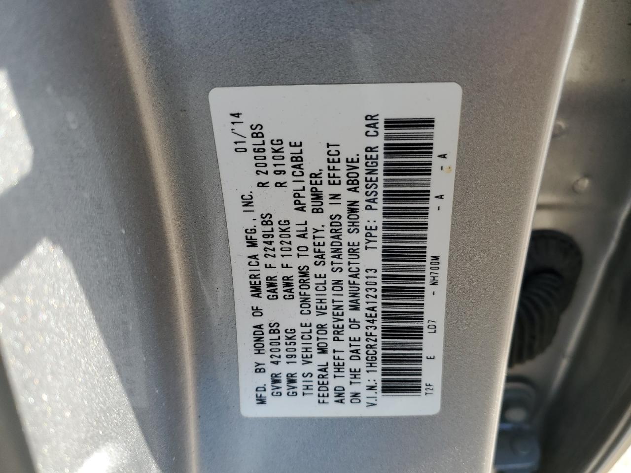 1HGCR2F34EA123013 2014 Honda Accord Lx