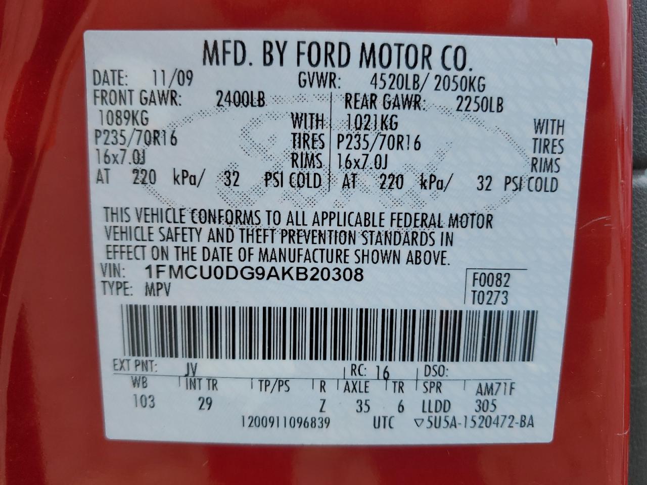 2010 Ford Escape Xlt VIN: 1FMCU0DG9AKB20308 Lot: 72725544