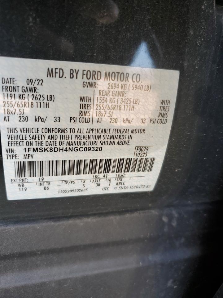 2022 Ford Explorer Xlt VIN: 1FMSK8DH4NGC09320 Lot: 68289574