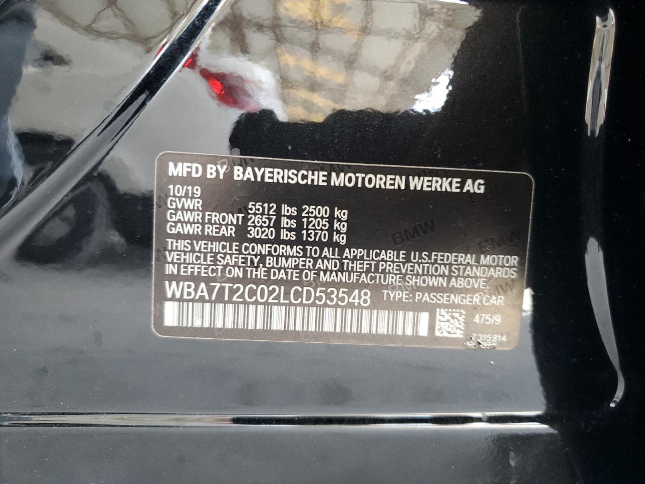 2020 BMW 740 I VIN: WBA7T2C02LCD53548 Lot: 71738004