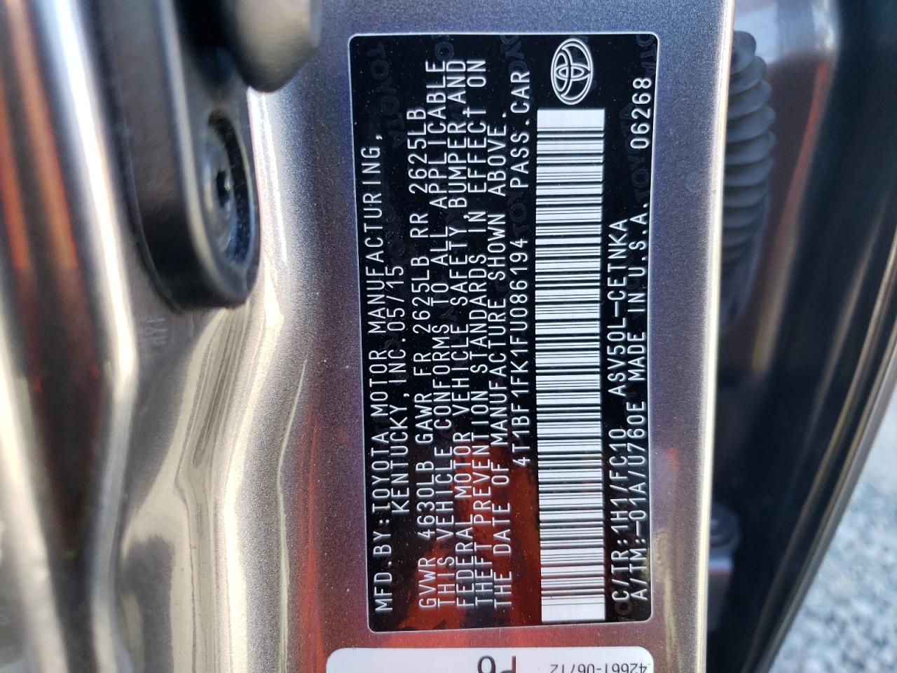 4T1BF1FK1FU086194 2015 Toyota Camry Le