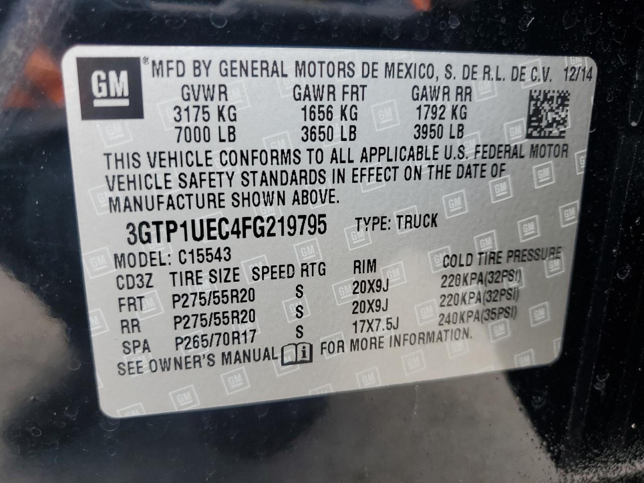 3GTP1UEC4FG219795 2015 GMC Sierra C1500 Sle