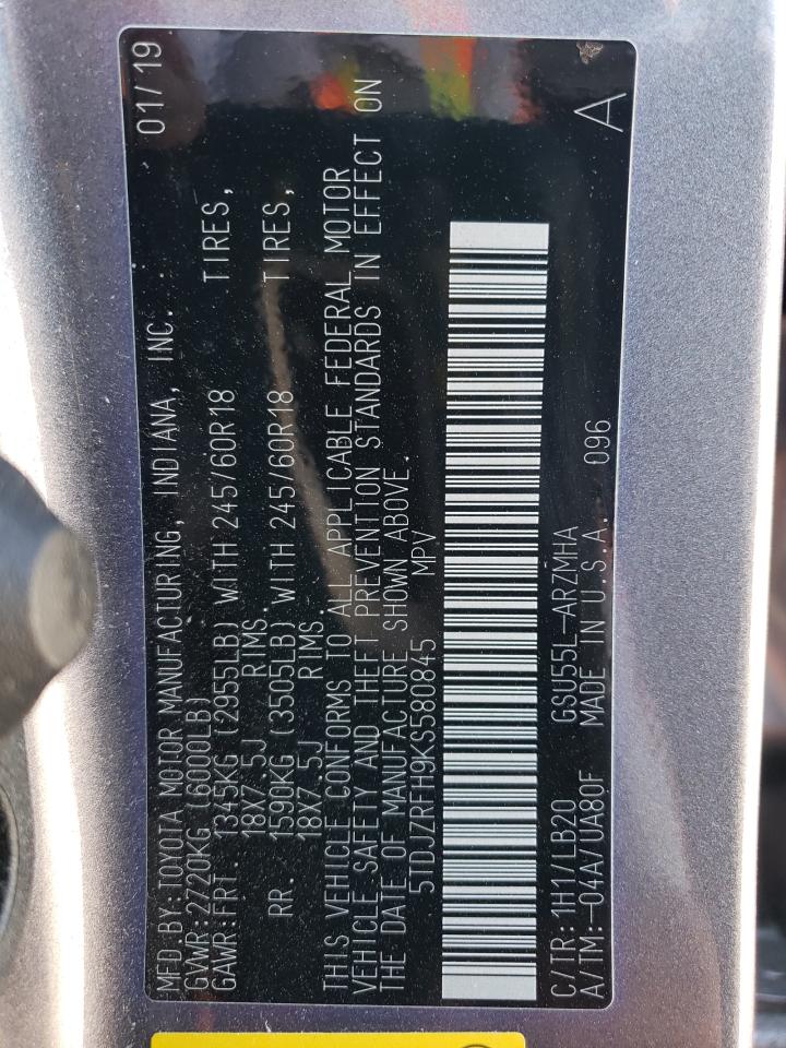 5TDJZRFH9KS580845 2019 Toyota Highlander Se