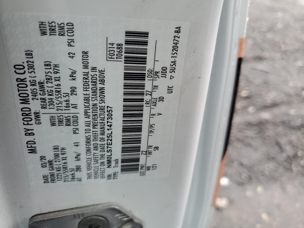 NM0LS7E25L1473057 2020 Ford Transit Connect Xl