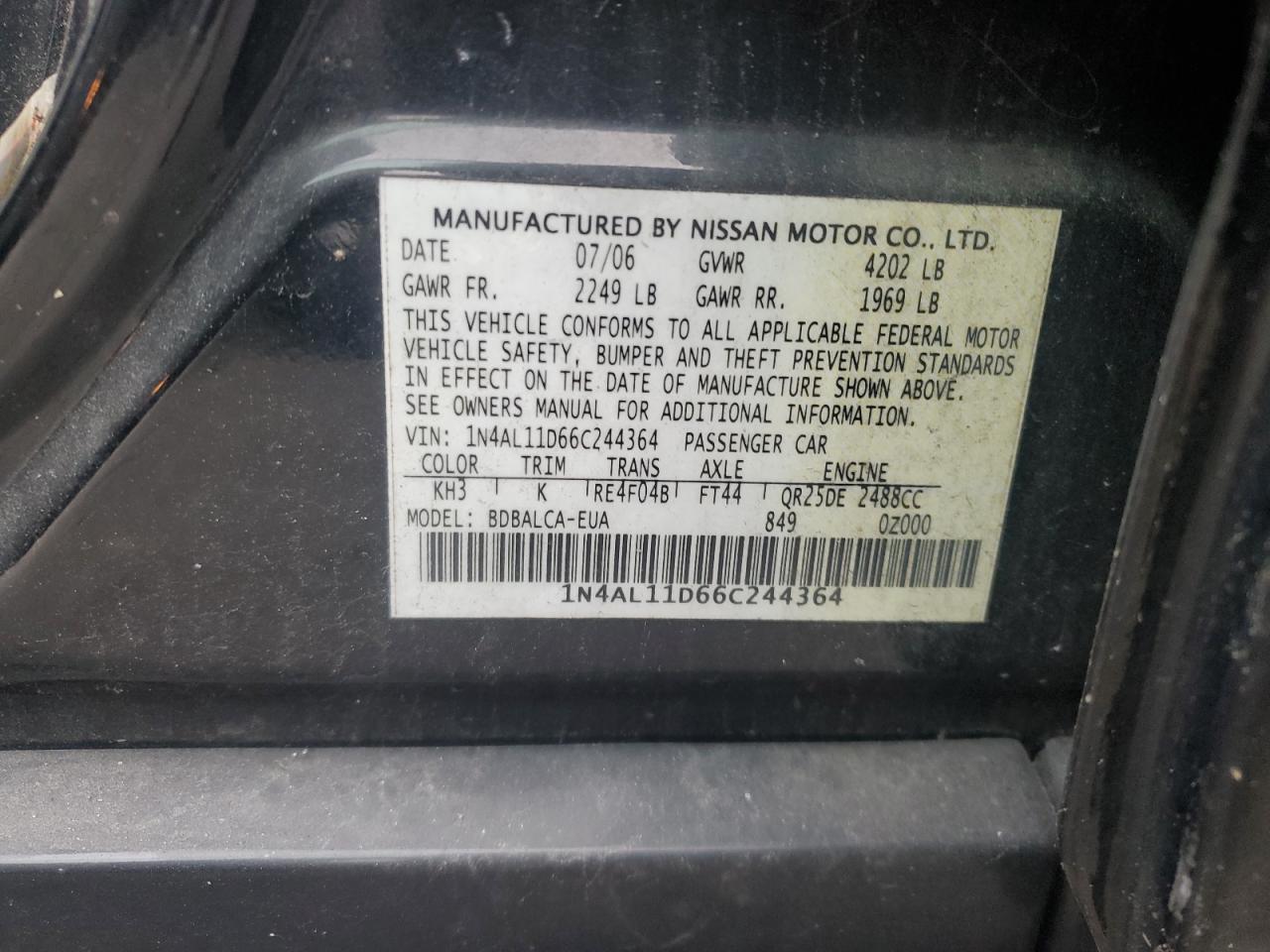 1N4AL11D66C244364 2006 Nissan Altima S